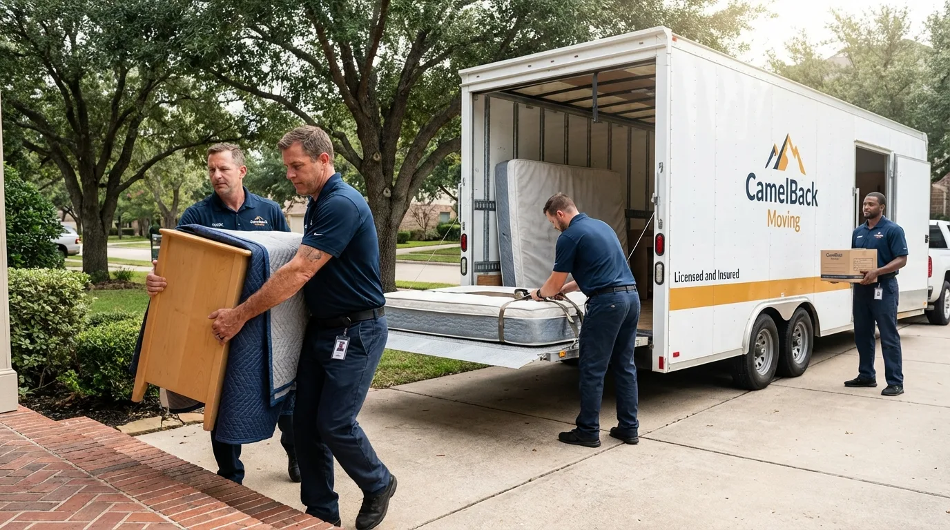 Crew loading residential truck for cross-state move from Nokomis, FL
