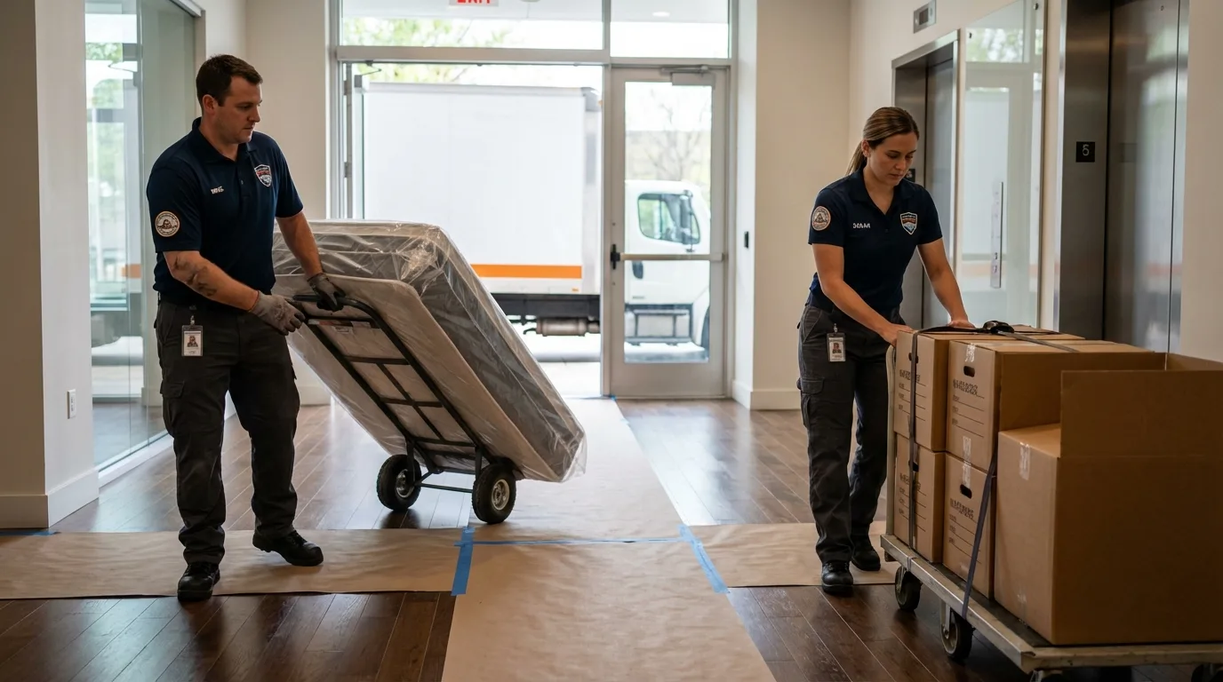 Professional apartment movers loading elevator in Nokomis, FL